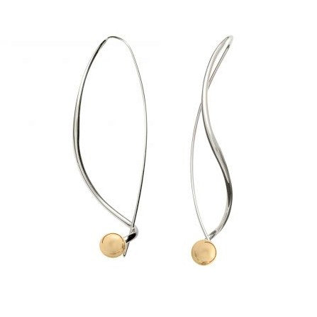 A pair of sterling silver dangle earrings with 14K gold ball accents and French back ear wire hooks.