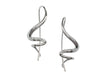 A pair of silver earrings featuring a sculptural spiral design with a secure closure.