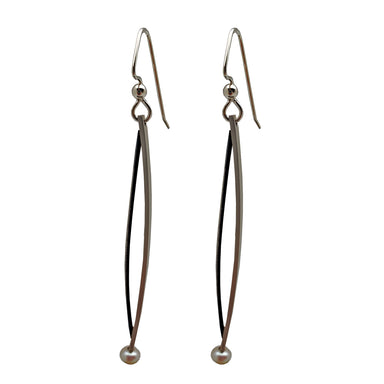 sterling silver and oxidized silver dangle earrings with a pearl