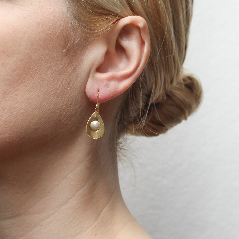 teardrop style earrings with a pearl accent
