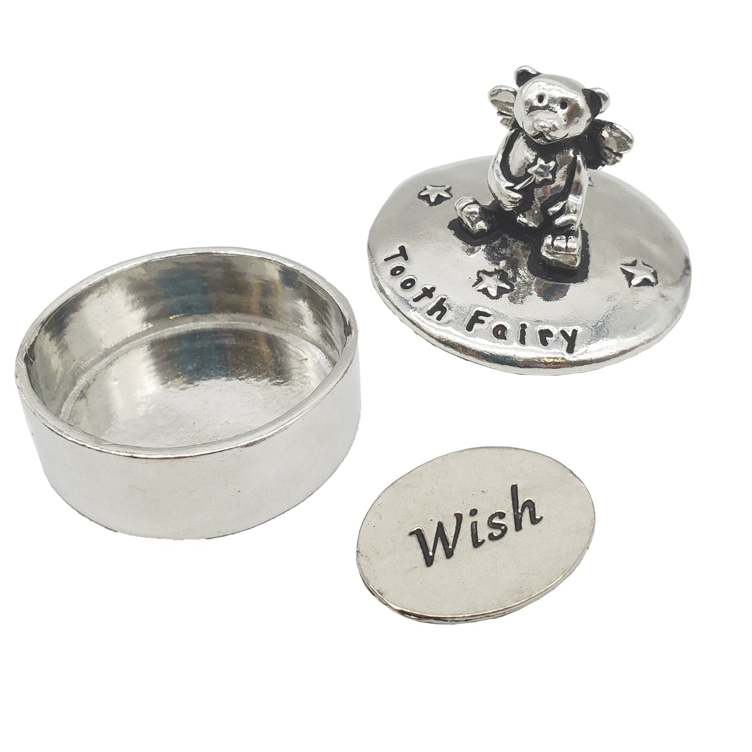 pewter tooth fairy box with bear and wish token