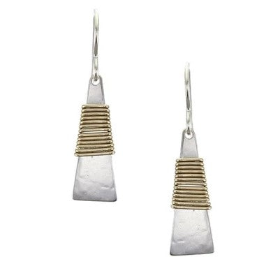 triangle shaped earrings wrapped with brass wire